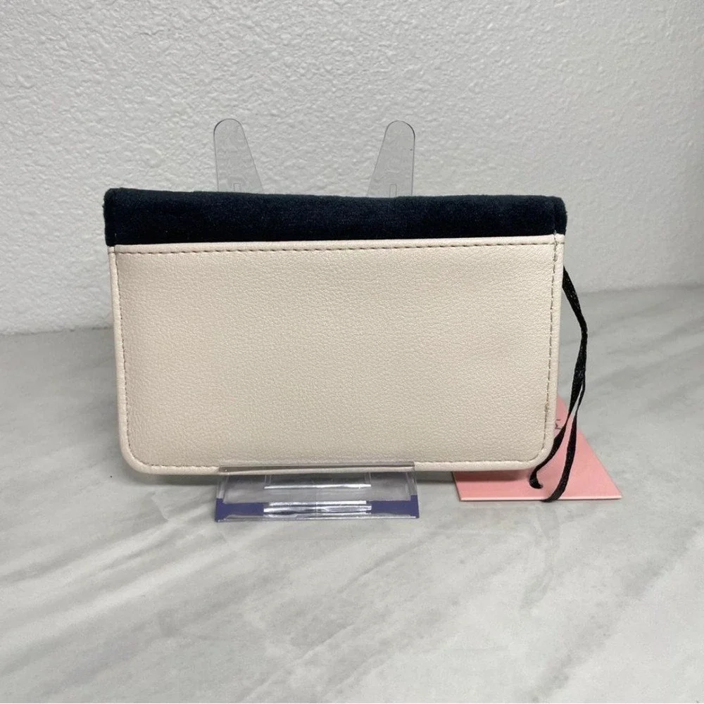 NEW Juicy Couture Black‎ Velour Embroidered Logo Bifold Wallet Cream Trim